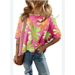 #537 Boutique, short sleeve oversize floral BoHo top size small